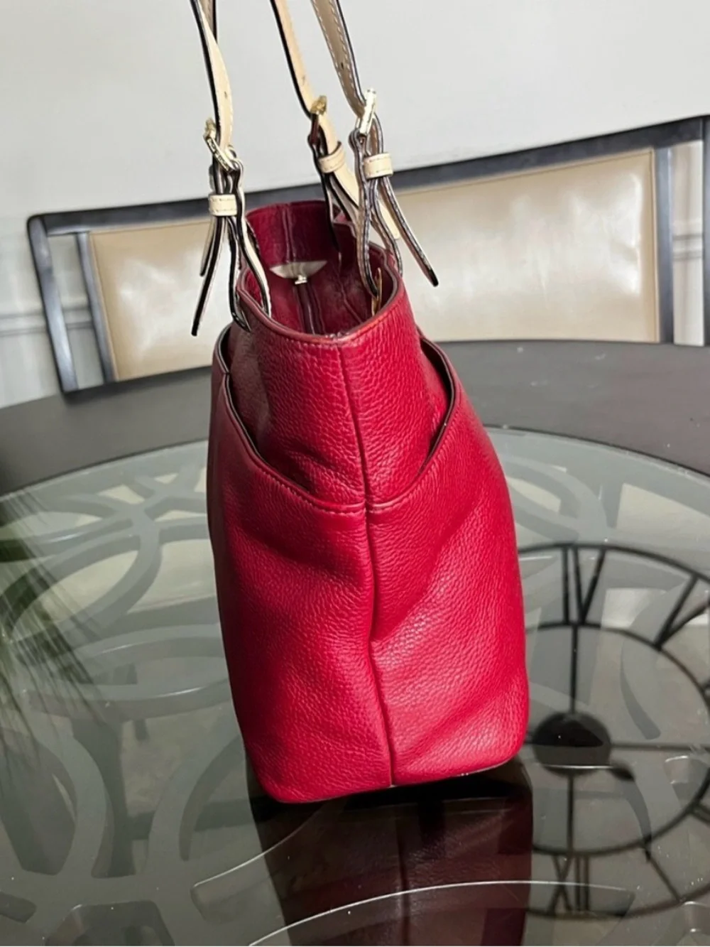 Michael Kors Bedford Red Pebbled Leather Tote Bag